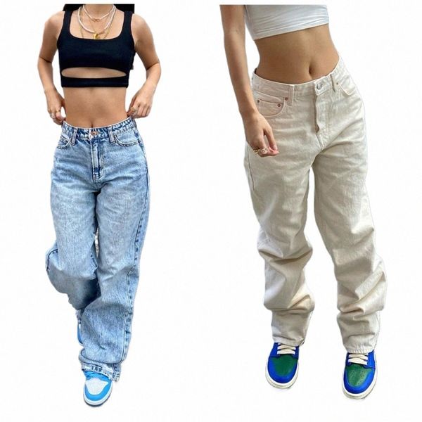 2023 New Y2K Jeans para mujer Fi Loose Denim Pantalones de pierna ancha Calle Casual Pantalones femeninos Azul / Off White S-XL Drop Ship H8EE #
