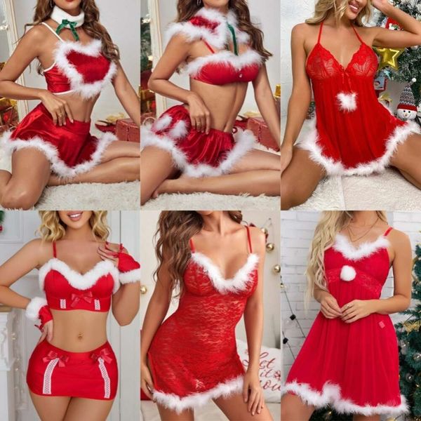 Ensemble de Lingerie de noël pour nouvel an, grande taille, en dentelle transparente, robe de nuit pour femmes, uniformes de Cosplay Sexy, Costumes érotiques, 2023