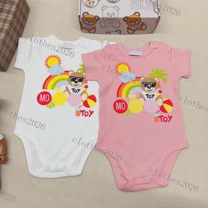 2023 Pasgeboren baby bebe geprint katoen romper 0-2y rompers toddle baby bodysuit retail pasgeborenen babys kleren kinderen jumpsuits kleding 0-24 maanden wit roze