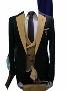 2023 Nieuwste Formele Zwart Geel Mannen Pak 3 Stuks Slim fit Beste Man Bruidegom Trouwpak Tuxedo Blazers Double Breasted vest Broek r6hq #