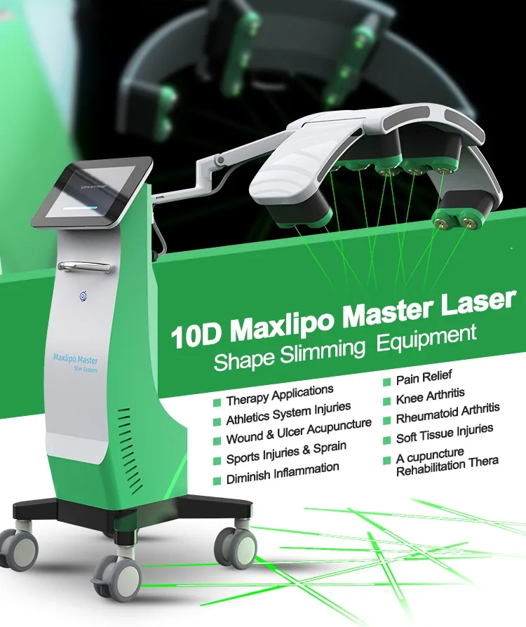 2023 En Yeni Maxlipo Master Kilo Kaybı Ağrısız Yağ Çıkarma Makinesi 10D Yeşil Işıklar Soğuk Lazer Terapisi Güzellik Ekipmanı Lipo Lazer İnce Cihaz
