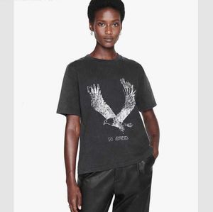 2023 Niche Eagle Print T-shirt Gebakken Sneeuwvlok Kleur Wassen Designer Tee Vrouwen Zwart Korte Mouwen T-shirt Tops Polo 666ess