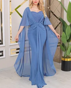 2023 NOV Aso Ebi Arabische Mermaid Chiffon De bruid jurken kralen sexy avond prom Formal Party Birthday Celebrity Moeder van bruidegradenjurken jurk zjt001