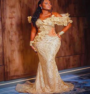 2023 NOV Aso Ebi Arabisch Mermaid Gold Prom jurk kralen lovertjes Lace Evening Formele feest tweede receptie verjaardag verlovingsjurken jurken jurken robe de soiree zj0256