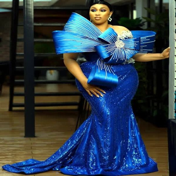 2023 Nov Aso Ebi arabe sirène bleu royal robe de bal paillettes cristaux soirée formelle fête deuxième réception anniversaire robes de fiançailles robes robe de soirée ZJ677