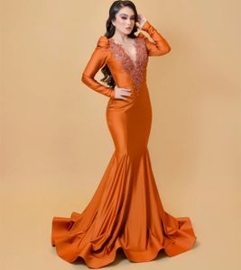 2023 Nov Aso Ebi arabe orange sirène mère de la mariée robes dentelle perlée soirée bal formelle fête anniversaire célébrité mère de marié robes robe ZJT004