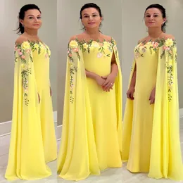 2023 NOV Aso Ebi Arabische rechte gele moeder van de bruid jurken Chiffon Lace Evening Prom Formal Party Birthday Celebrity Moeder van bruidegradenjurken jurk ZJ038