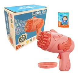 2023 Nieuwigheid Games Bubble Gun Rocket 69 Holes Soap Bubbles Elektrische machinegeweervorm Automatische ventilator met lichte speelgoed Bubbel Bazooka -ventilator