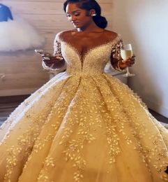 2023 Oct arabe Aso Ebi grande taille robe de bal robe de mariée luxueuse dentelle perlée Tulle robes de mariée robes ZJ266