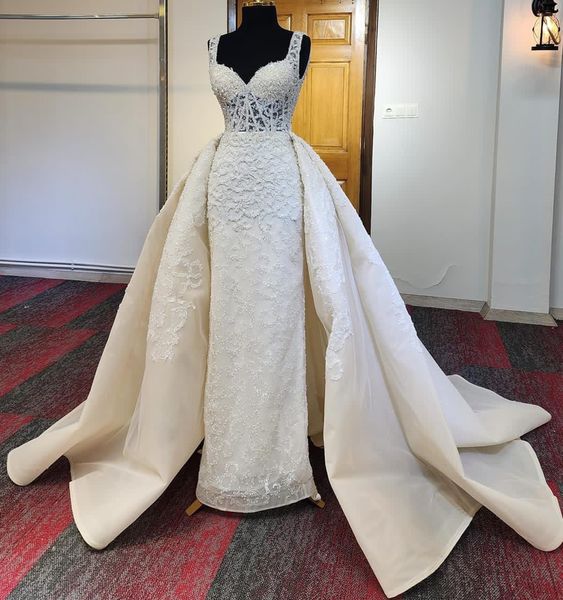 2023 Oct Arabe Aso Ebi Grande Taille Robe De Mariée En Dentelle Perlée Gaine Détachable Train Robes De Mariée Robes ZJ609