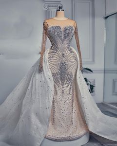 2023 Oct Arabe Aso Ebi Grande Taille Luxueux Robe De Mariée Sirène Perles Cristaux Robes De Mariée Sexy Robes ZJ244