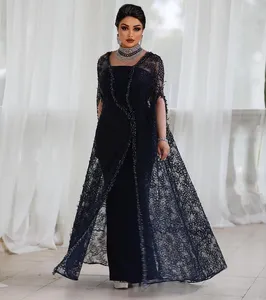 2023 Oct Aso Ebi arabe dentelle noire mère de la mariée robes gaine perlée soirée bal formelle fête anniversaire célébrité mère de marié robes robe ZJ32