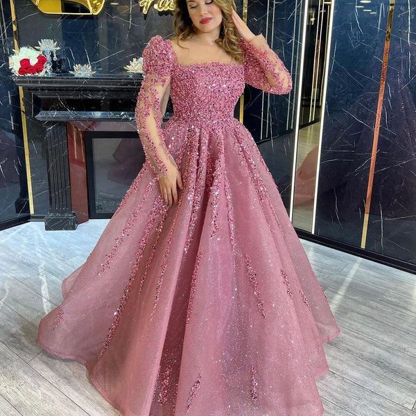 2023 Oct Aso Ebi arabe Blush rose a-ligne mère de mariée robes perlées soirée bal formelle fête anniversaire célébrité mère de marié robes robe ZJ364