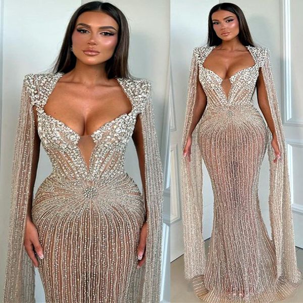 2023 OCT ASO ASO EBI CHAMPENA ARABINA Mermaid Vestido Prom Crystals Tarde Fail Forma Forma Segunda recepción de vestidos de compromiso de cumpleaños vestidos Robe de Soiree ZJ259