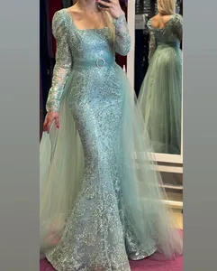 2023 okt Aso Ebi Arabische kant Mermaid moeder van bruid jurken lovertjes sexy avond prom Formal Party Birthday Celebrity Moeder van bruidegomjurken jurk zj369