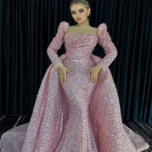 2023 Oct Aso Ebi arabe sirène rose mère de mariée robes perlées sexy soirée bal formelle fête anniversaire célébrité mère de marié robes robe ZJ368