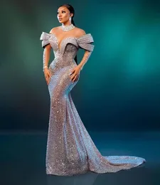 2023 okt Aso Ebi Arabische Sier Mermaid Prom jurk kristallen avond formeel feest tweede receptie verjaardag verloving jurken jurken jurken robe de soiree zj314