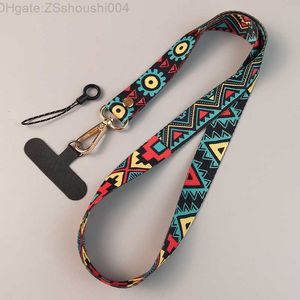 2023 Off Sleutelhanger Telefoon Universele Clip Antilost Retro Patroon Riem Crossbody Lange Hangende Nek Mobiele Lanyard Autosleutelhanger Cadeau Hijstouw 7TLU