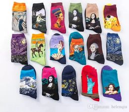 2023 Calcetines artísticos de pintura al óleo para hombres y mujeres Street Graffiti Van Gogh Calcetín largo Invierno Otoño Calcetines de algodón para hombres Novedad FamousN1