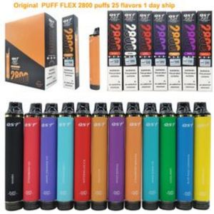 Originele QST puff flex 2800 trekjes E-sigaretten 8 ml 850 mah 0% 2% 5% Voorgevuld apparaat wegwerpvape Geautoriseerde 28 smaken op voorraad