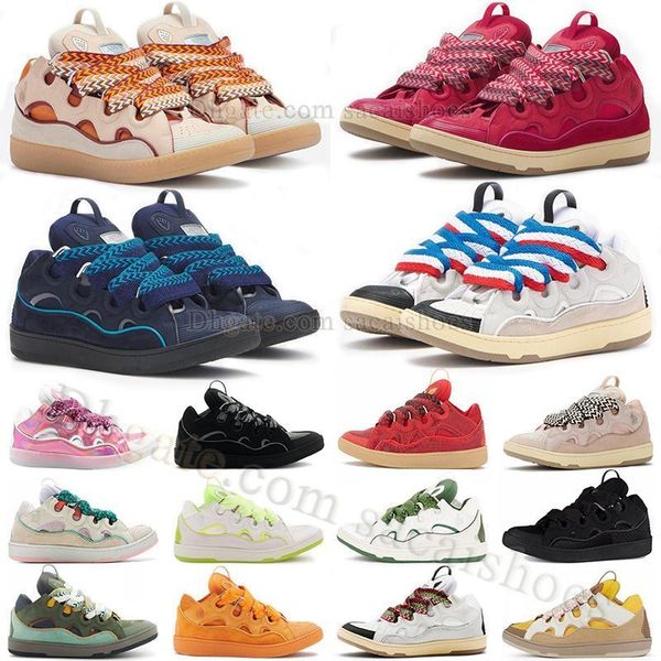 2023 Original Curb Chaussures Casual Mesh Weave Lace Up Pastèque Rose Blanc Bleu Marine Gris Rose Pâle Mango Cuir Plateforme Chaussure Hommes Femmes Classique Chaussure Scarpe avec boîte