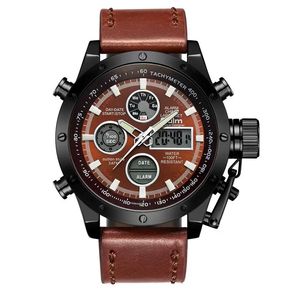 2023 Oulm Sport Montres Hommes Top Marque De Luxe Double Affichage Étanche Montre-Bracelet Mâle En Cuir Lumineux Mains Chronographe Montre