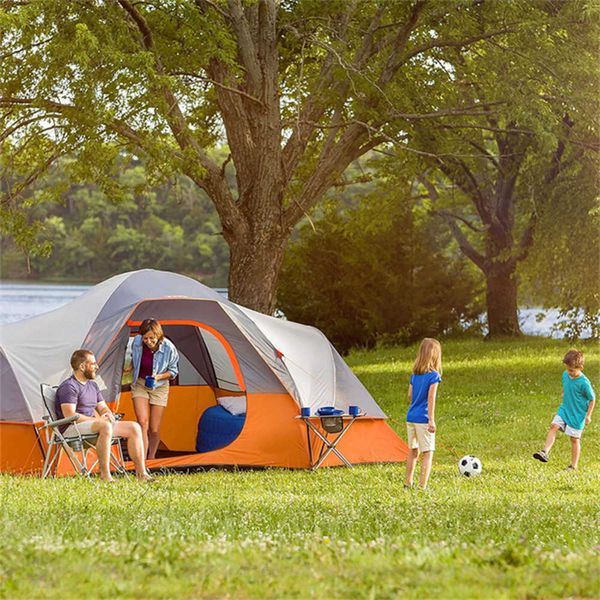 2023 tente de Camping extérieure à deux étages pour 9 personnes, tentes de bivouac Orange grand jardin abri soleil tente plage
