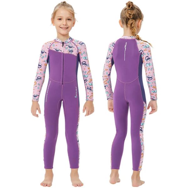 2023 Sport extérieur Sport pour enfants Swimwear Purple Long Manches Enfants Bathing Chariots One Piece Girls Maillots de bain 2,5 mm Vêtements de filles chaudes