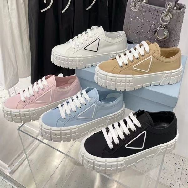 2023 P Designer Baskets Gabardine Nylon Casual Chaussures Marque Roue Baskets De Luxe Toile Sneaker Plate-Forme De Mode Solide Augmenter Chaussure Avec Boîte v sport