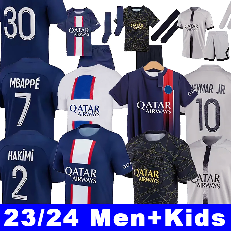 2023 Paris Mbappe #7 Soccer Jerseys Hakimi 30 10 Fans Player 4th 23 24 Sergio Ramos PSGS voetbal shirts shirt Marquinhos Verratti Icardi Uniform Kids Kit Sets