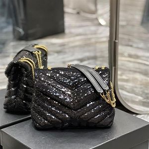 2023 Bolsos de embrague de fiesta Nuevo estilo Bolso de cuentas negras Bolso de noche de lentejuelas Hombro con tapa de moda Bolsos de cena con hebilla dorada Brillo wo261f