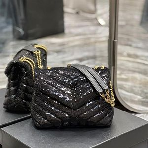 2023 Bolsos de embrague de fiesta Nuevo estilo Bolso de cuentas negras Bolso de noche de lentejuelas Hombro con tapa de moda Bolsas de cena con hebilla dorada Brillo wo3054