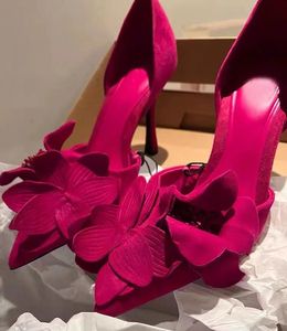 Escarpins à fleurs de fête à talons hauts pour femmes, chaussures Sexy à bout pointu, talons aiguilles élégants, printemps, 2023