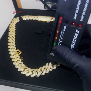 Pass Diamond Tester Iced Out 15mm 4 Rij 925 Zilver 14K Real Gold Plated VVS1 Moissanite Cuban Link Chain Necklace Men