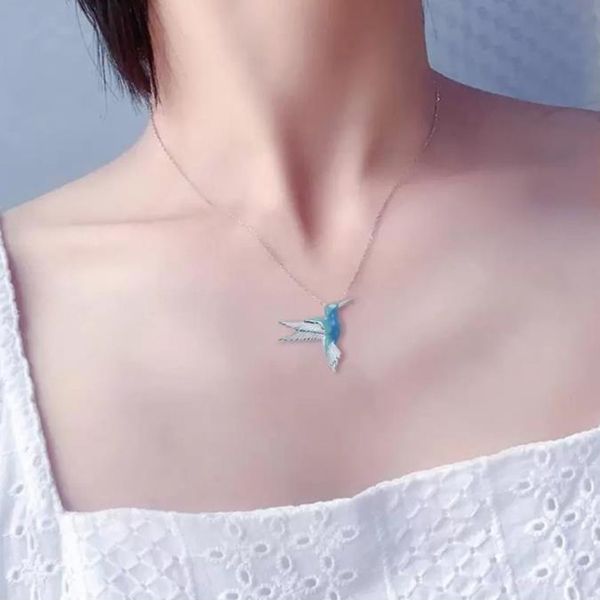 2023 pendentif colliers 1 PC Style Unique mode bleu colibri oiseau collier ras du cou pour fille femmes bijoux été bijoux cadeau