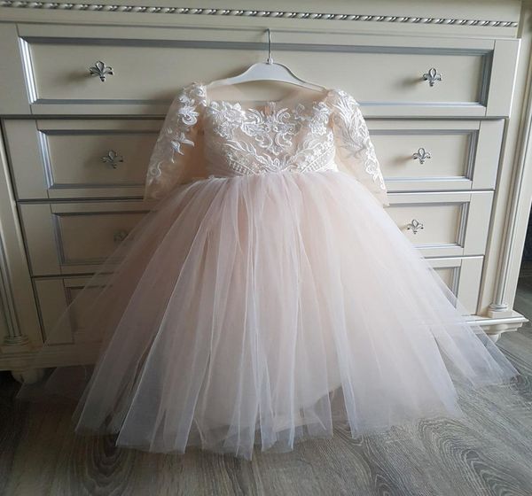 2023 Pink Lace Flower Girl Dress Bows Children039s First Communion Dress Princess Formal Tulle Ball Gown Wedding Party Dress 47068728