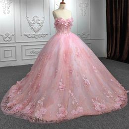 2024 rose brillant chérie Quinceanera robes Appliques 3D fleurs Tulle élégant princesse 15 Ballkleider Graduation robes de bal