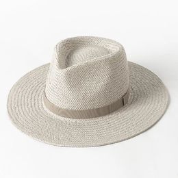 Chapeaux de paille Panama à bande unie pour femmes, chapeau de soleil à large bord, pour la plage, les funérailles, l'église, Derby Fedora, UPF50, 2023, 240320
