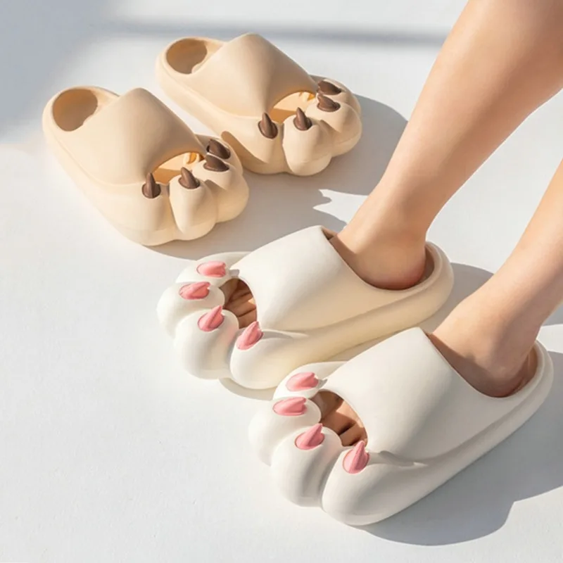 2023 Platform Sevimli Kedi Pençe Terlik Kadın Kapalı Banyo Slaytları Kadın Yaz Ayakkabıları Yumuşak Eva Erkek Erkek Plaj Flip Flops