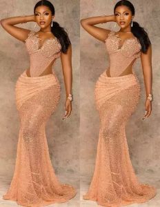 2023 Plus Size Arabische Aso Ebi Zeemeermin Gouden Kant Prom Jurken Sheer Hals Kralen Avond Formele Partij Tweede Receptie Jurken jurk