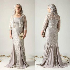 2023 Plus Size Lace Chiffon Moeder van de Bruid Jurken met Jassen Spaghetti Strapless Wedding Party Formele Vrouwen Vestidos