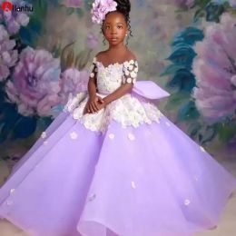 2023 Plus taille lilas robes de cou transparentes robes de bal Tulle Lilttle Kids Birthday Pageant Weddding Robes BC15050