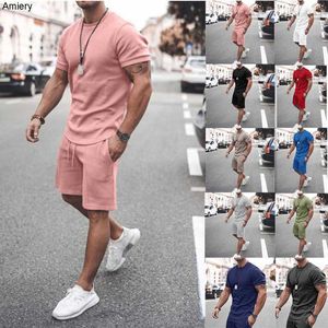 2023 grande taille hommes survêtements été deux pièces ensemble court à manches courtes couleur unie t-shirt hauts shorts costume vêtements de sport vêtements pour hommes vêtements M-5XL