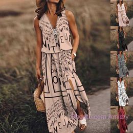 2023 Tamaño grande Summer Womens Casual America Long Vestido 3xl 4xl 5xl sin mangas negros con cremallera letra impresa negocios maxi diseñador vestidos para mujer