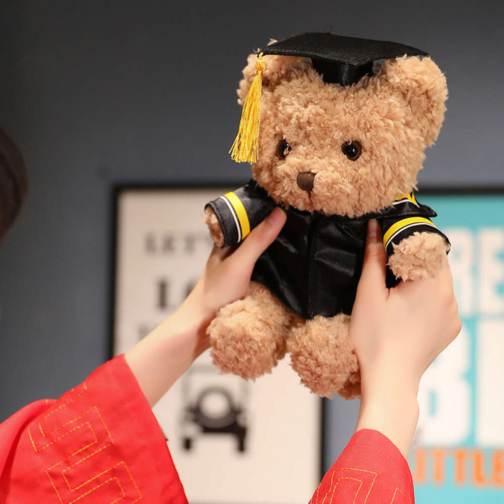 2023 Plush teddybeer knuffels beren in zwarte pet en gow -outfit voor jongens/meisjes 9inches afstudeer geschenken poppen