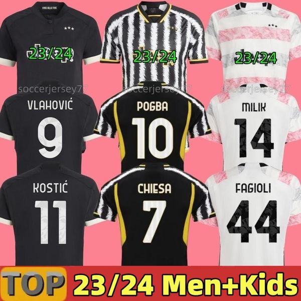 2023 POGBA fans jugador camisetas de fútbol 2024 hogar lejos MILIK DI MARIA VLAHOVIC KOSTIC T.WEAH KEAN CHIESA McKENNIE LOCATELLI mejores camisetas Kits hombres y niños unifor Juventus