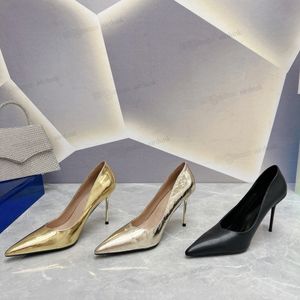 2023 Zapatos de tacón fino de cuero en punta para mujer Zapatos de tacón de aguja con punta en punta Zapato de tacón electrochapado Negro Oro Azul Marrón Bombas para mujer 35-42 U36p #
