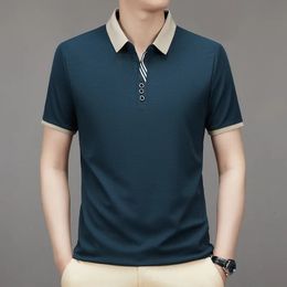 2023 Poloshirts Heren Zakelijk Normaal Korte mouw Gestreept Klassiek Fit Stretch Golf T-shirt Werk Zomer Koreaans Effen Kleding 231228