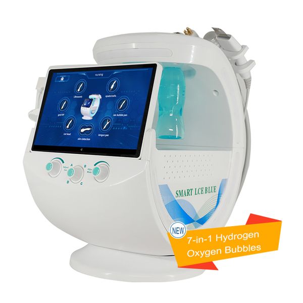 2023 Popular multifunción 7 en 1 Hydra Dermabrasion Rf Dispositivo de limpieza profunda de pequeñas burbujas con mango de detección de piel Profesional para salón de belleza