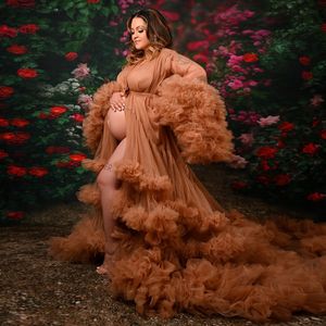 2023 Femmes enceintes Robes de bal Robes charmantes en tulle maternité Robe de séance de photoshoot Flare à manches longues robe de bébé en tulle